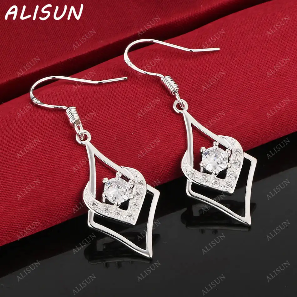 

ALISUN 925 Sterling Silver Zircon Hearts Earrings Drop Earrings Anniversary Gift Popular Wild Fashion Romantic Jewelry