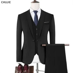 Men Suits Wedding 3 Pieces 2 Outfit Set High Quality Elegant Jackets Vest Pants Blazers Luxury Classic 2024 Formal Clothing