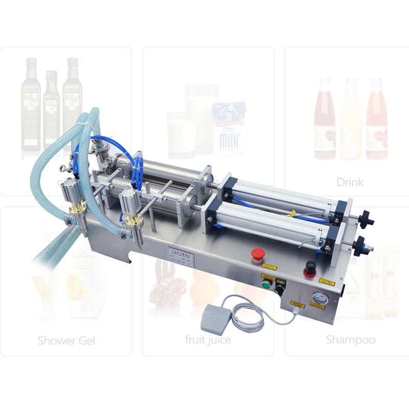 10/100/500ML Quantitative Milk Beverage Filling Machine Pneumatic Horizontal Double-head Liquid Filler Soy Sauce Vinegar