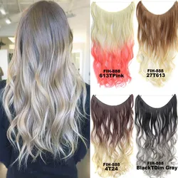 Jeedou extensão de cabelo sintética, 50g, peça única, sem clipes, fio invisível, linha de peixe secreta, ondulado e reto, cor ombre