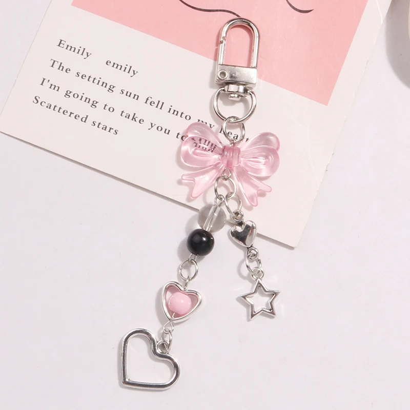 Y2K Bowknot Star Keychain for Phone Case Cute Kawaii Bow Ice Cream Key Chain Phone Charm Pink Star Heart Mobile Lanyard Girl