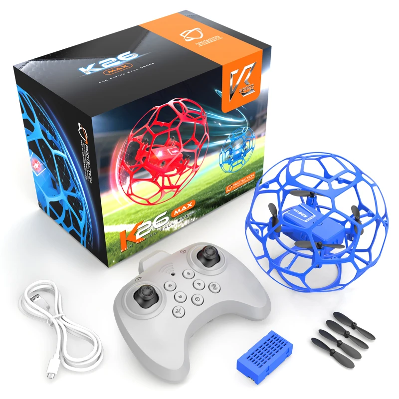 K26 MAX RC Quadcopter Drone for Kids & Adults Full Protection Football Drone with Hovering Flight & 360° Flip Remote Control Toy