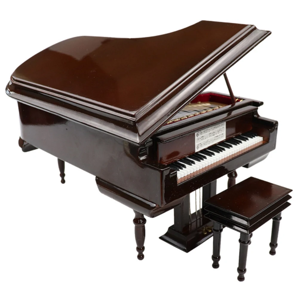 Miniature Grand Piano Model Kit Musical Instrument with Chair,for Home Office Decoration(Without Music)14x11x13cm