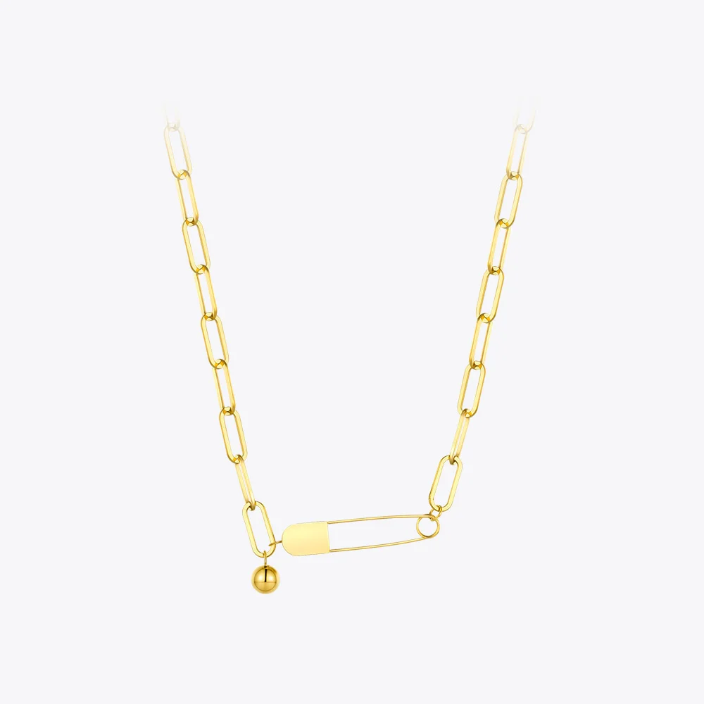 ENFASHION Fake Safety Pin Necklaces For women Gold Color Chain Necklace With Bead 2020 Fashion Jewelry Collar Christmas P203158