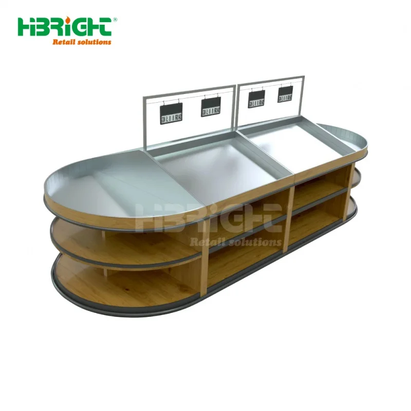 custom.Supermarket Fruit Display Rack High Capacity Wooden Design