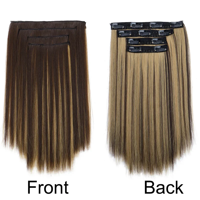 WIGSIN 14Inch Synthetic 4pcs/set Short Straight Clip-In Hair Extensions Black Blonde Hairpiece Easy to Wear for Women