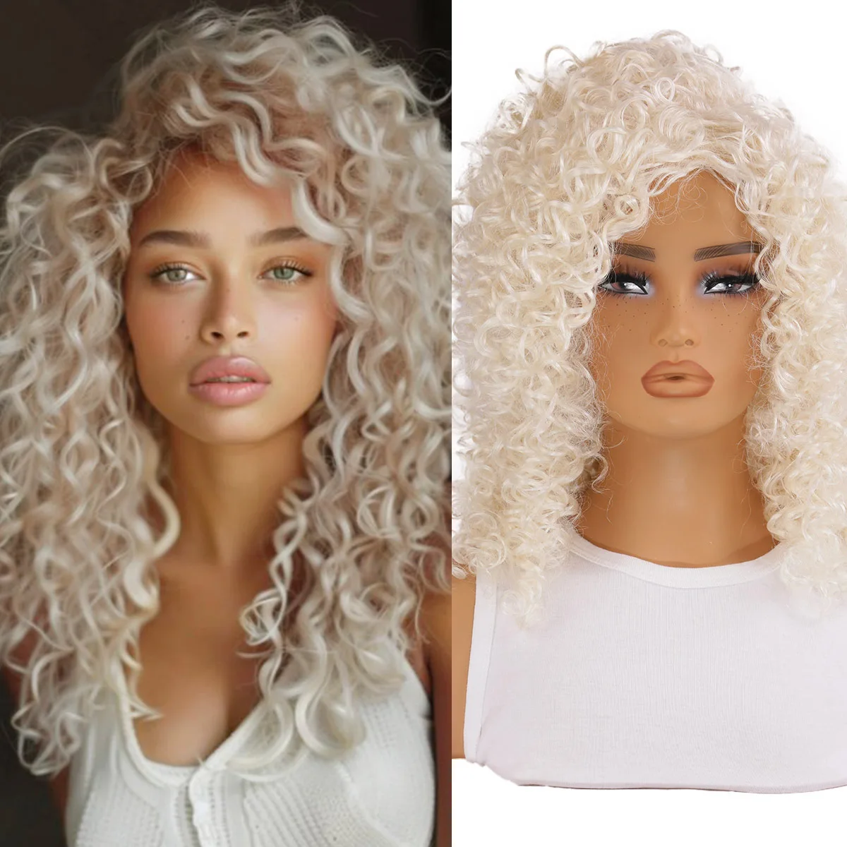 

SQRDGQ 18inch Kinky Curly Wigs for Woman Cosplay Synthetic Wig Female White Wig Woman High Quality Woman Wigs on Sale