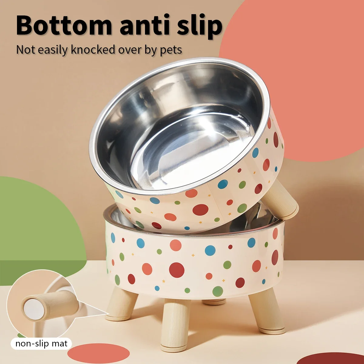 وعاء قطط مرتفع برسوم كرتونية - ستانلس ستيل، حماية للرقبة ومضاد للاختناق، سعة كبيرة، غير قابل للانزلاق، سهل التنظيف، أنيق للحيوانات الأليفة #3