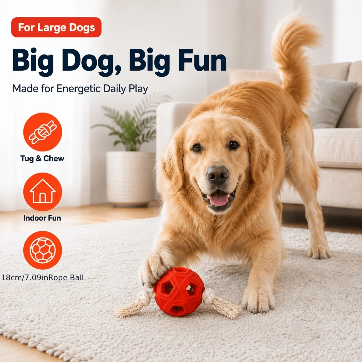 Dog Rope Toy Aggressive Chewers - Durable Rubber Dog Chew Ball with
