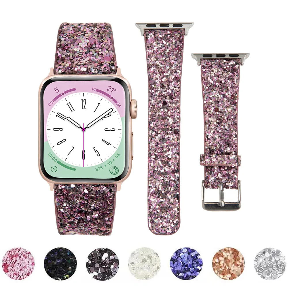 

Leather Strap for Apple Watch Band Ultra 49mm 38mm 40mm Women 42mm 44mm 41mm 45mm Glitter Bracelet i Watch Series 7 8 6 5 4 3 2