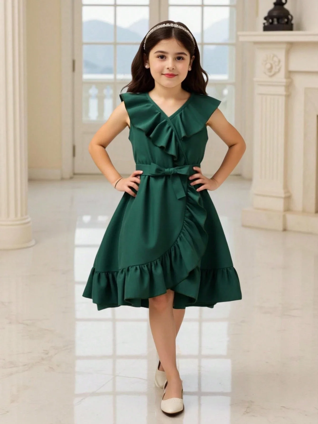 

Платье с рюшами и поясом-бантом