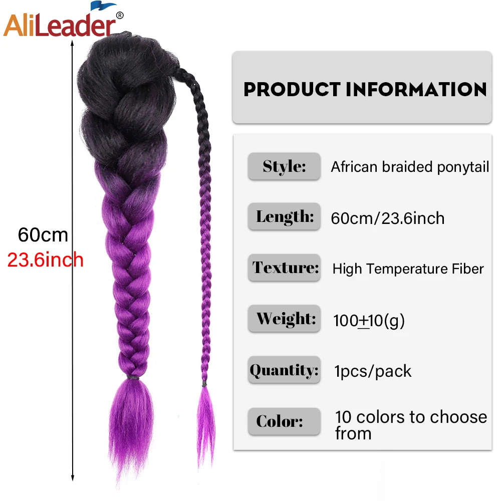 Cola de Caballo trenzada sintética con cordón para mujer, pieza de cabello con Clip de cola de pez negra de 24 pulgadas, trenzas Jumbo, extensiones