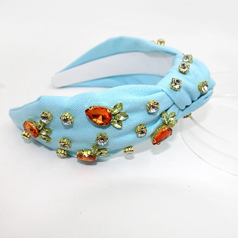 Easter Blue Headband Carrot Knot Top Crystal Gems Carrot Headband Easter Party Performance Take Photo Props