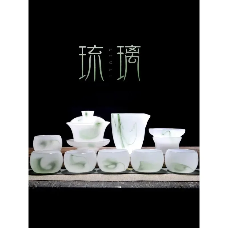 glazed tea set set with white jade jade porcelain teapot glass kung fu bowl