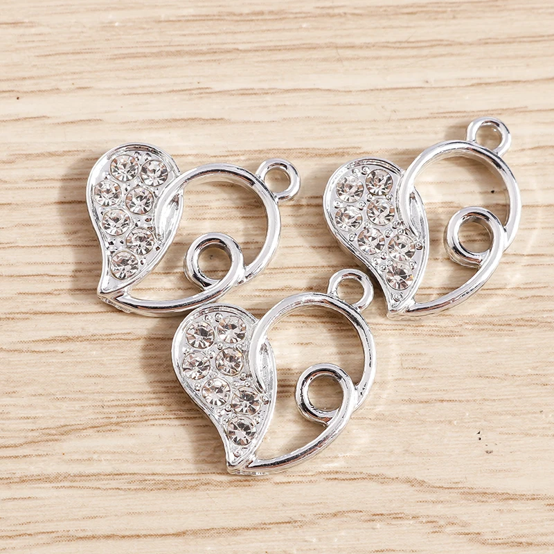10pcs 17x17mm Cute Crystal Love Heart Charms Pendants for Jewelry Making Drop Earrings Necklaces DIY Handamde Crafts Accessories