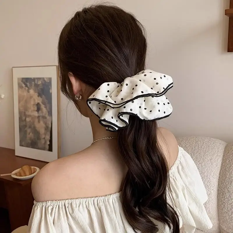 

Retro Polka Dot Ruffles Hair Scrunchies Headbands for Womens Girls Romantic Hair Ties Oversized Ponytail Holder Hair Accessories