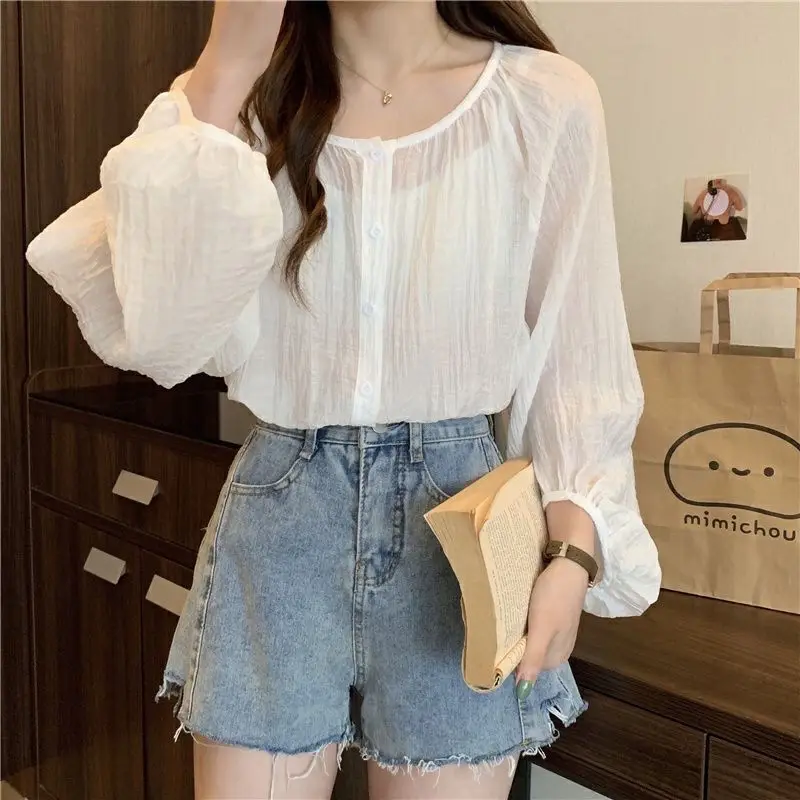 Shirts Women 5 Colors Thin Casual Student Sun-protection Harajuku High Street Femme Hipster Tender Summer Elegant Pure All-match