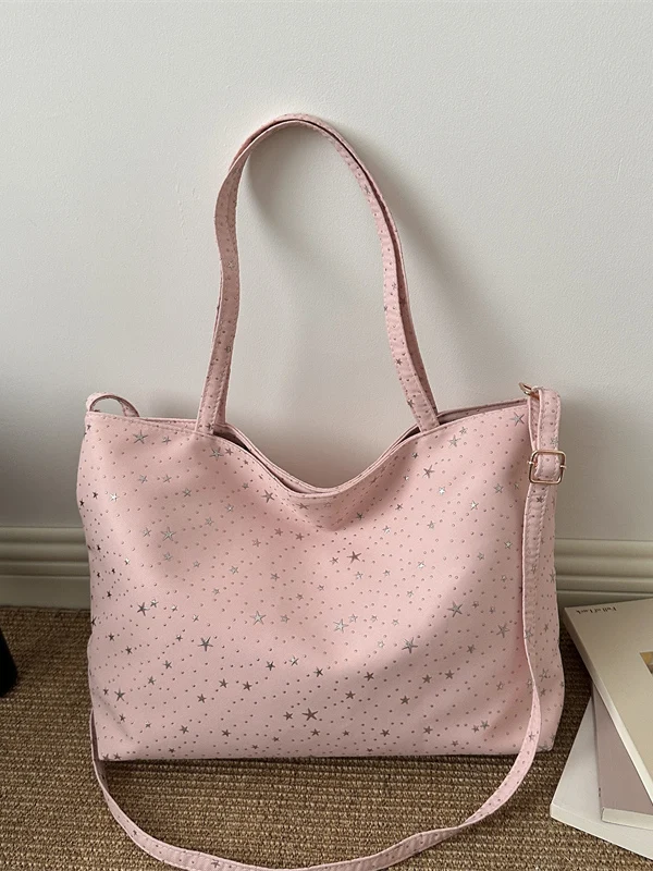Korean Style Star Print Large Capacity Women's Tote Bag Single Shoulder School Bag Commuter Bag Fashionable And 