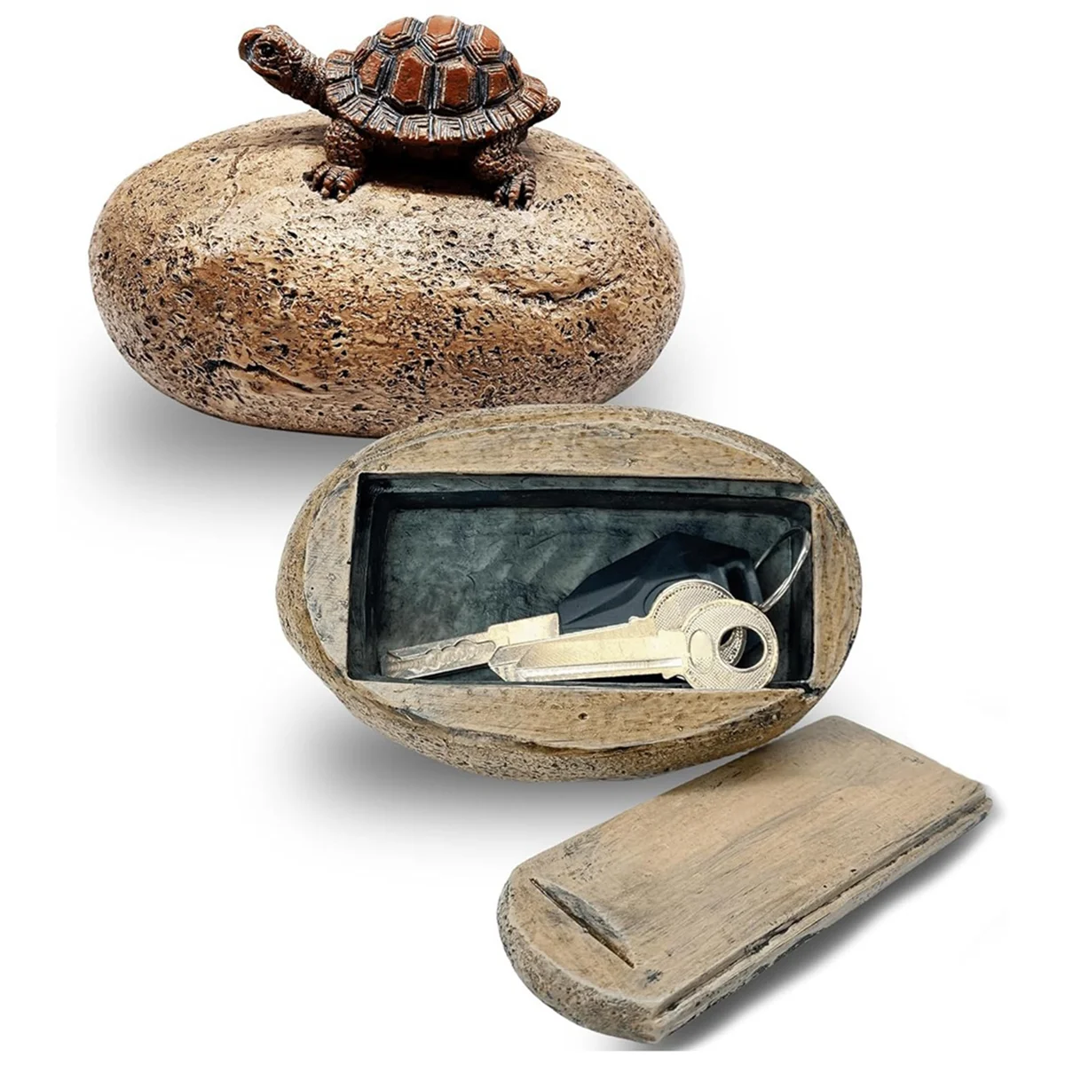 Fake Rock Hidden Key Box for Outside - Safe Resin Spare Key Hider for Outdoor Garden or Yard (Stone and Turtle Style)