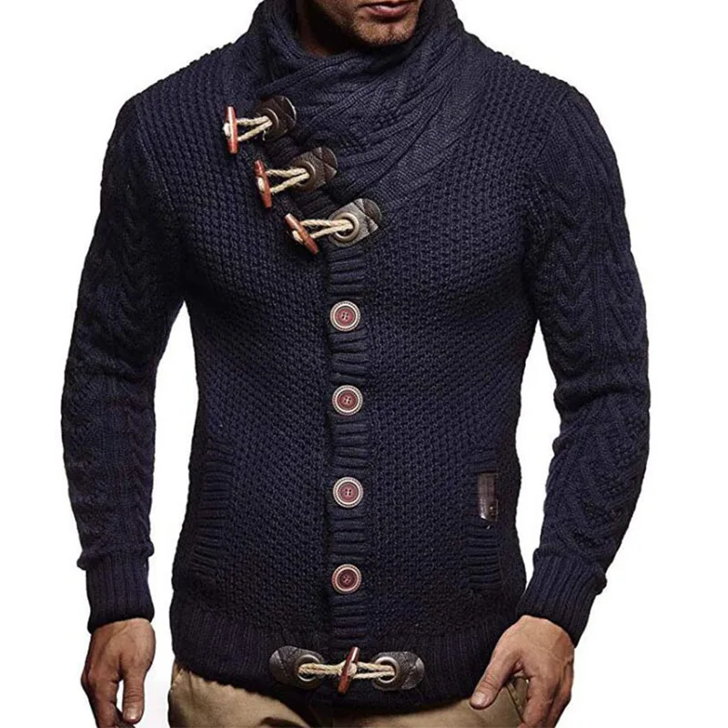 KIDWHXR Man Sweater Autumn Streetwear Turtleneck Knitted Pullover Top Men Single-breasted Long Sleeve Male Casual Sweater