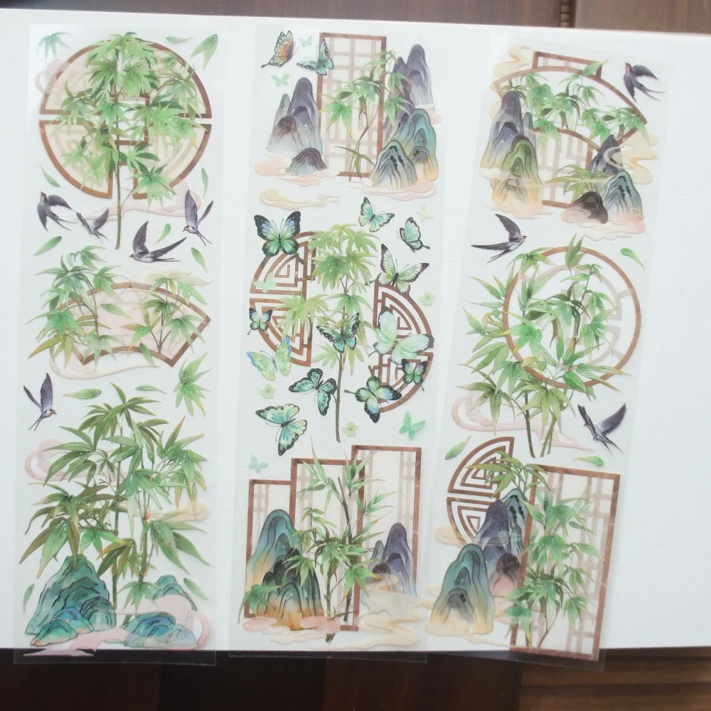 

3 Sheet Ancient Chinese Courtyard Window PVC Sticker Design Gift Tag Seal Decoration Scrapbooking DIY Sticker