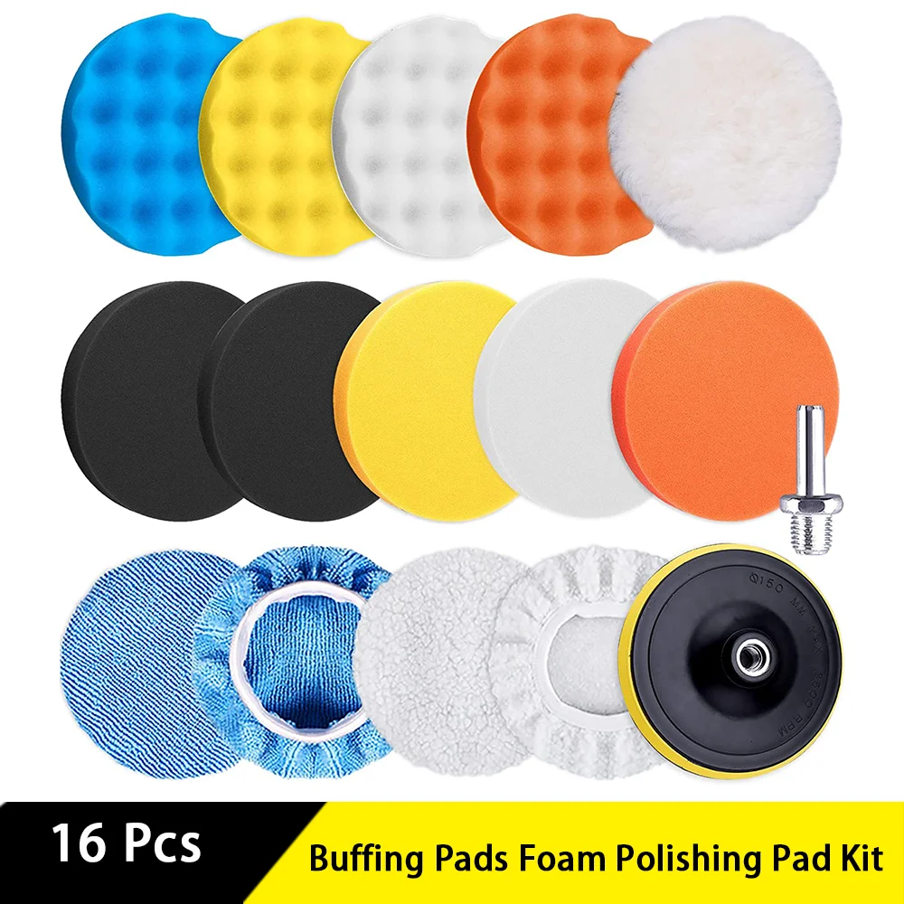 3 Inch Buffing Pads Foam Polishing Pad Kit 16 Pcs Bonnets Wax Buffer Polish Pads for Polishing Rough and Small Areas