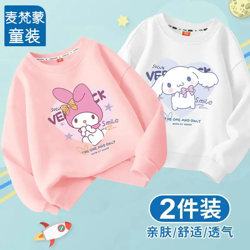 Cute Girl Kuromi Hoodies Kawaii Cinnamoroll Pullover Two pieces Round neck Sweatshirts Cartoons Children Casual Kids Clothes