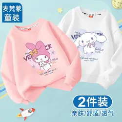 Cute Girl Kuromi Hoodies Kawaii Cinnamoroll Pullover  Two pieces Round neck Sweatshirts Cartoons Children Casual  Kids Clothes