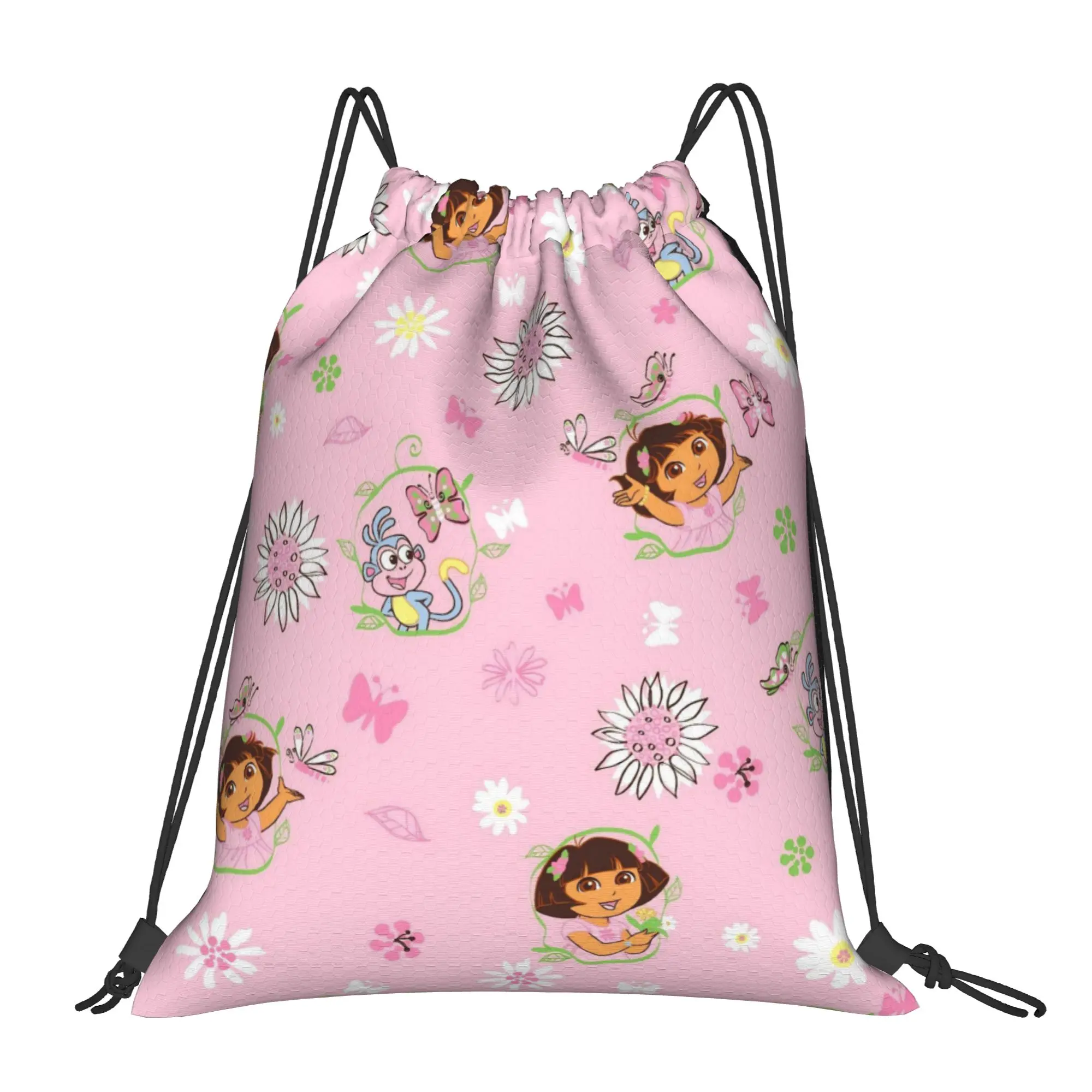 Doraa-Explorers Cartoon Drawstring Backpack Sports Gym Sackpack Water Resistant  String Bag for Running 36cm (W) x 43cm (H)