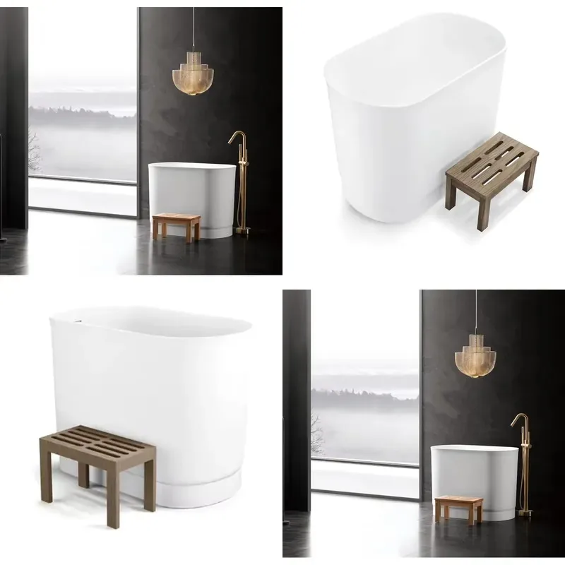Simple Oval Monolithic Freestanding Bathtub Stone Resin Soaking Tub for Private Spas