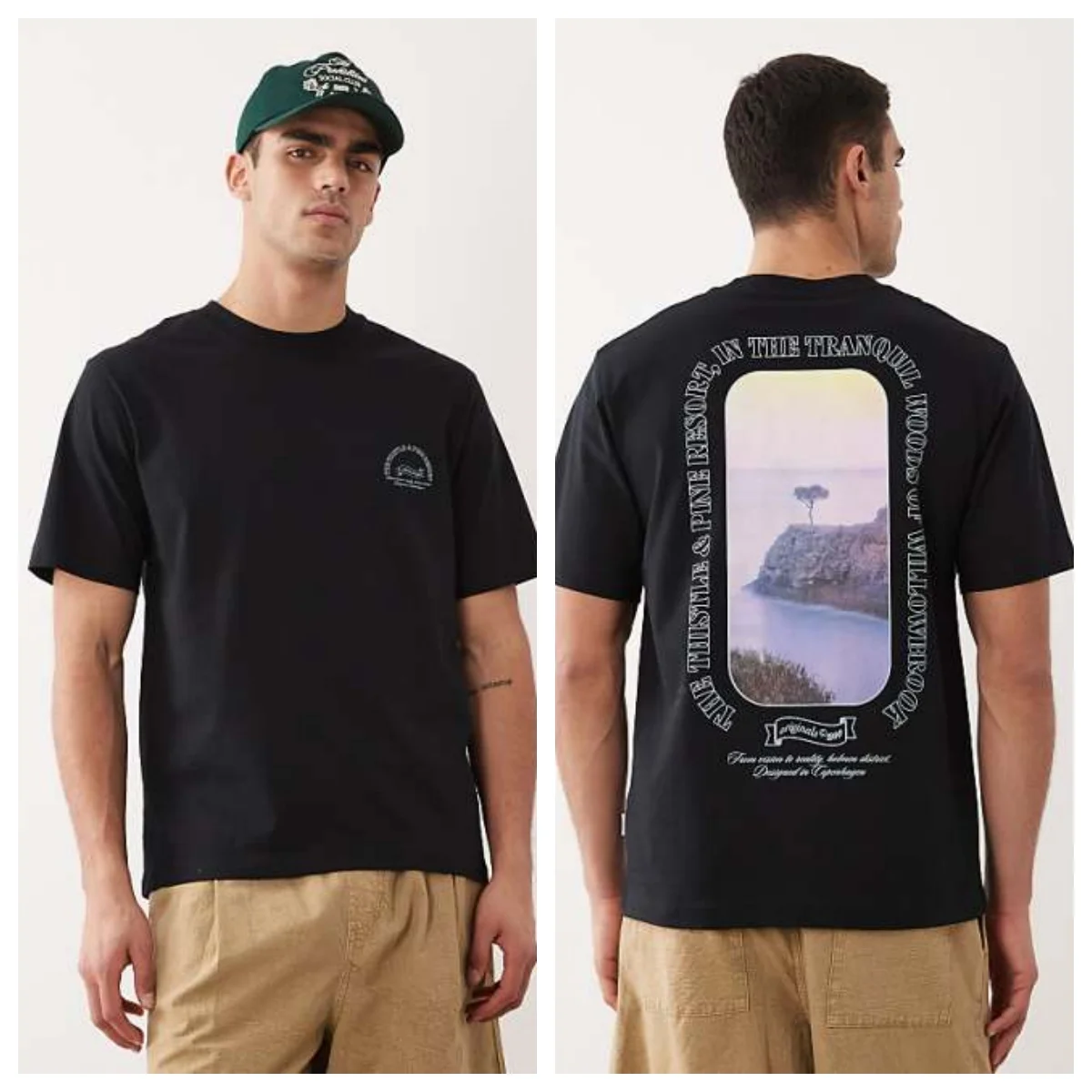 2026 Oversized T-shirt with Scenic Back Print in Black High-