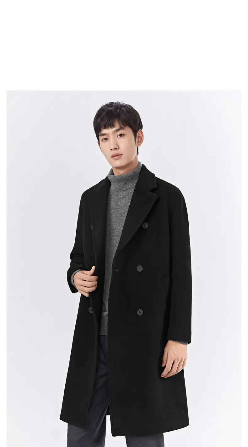 

Мужское длинное пальто из шерстяной смеси с баскской талией, удлиненным кроем и заостренным низом, модное, стойкое, долговечное, сохраняющее форму.