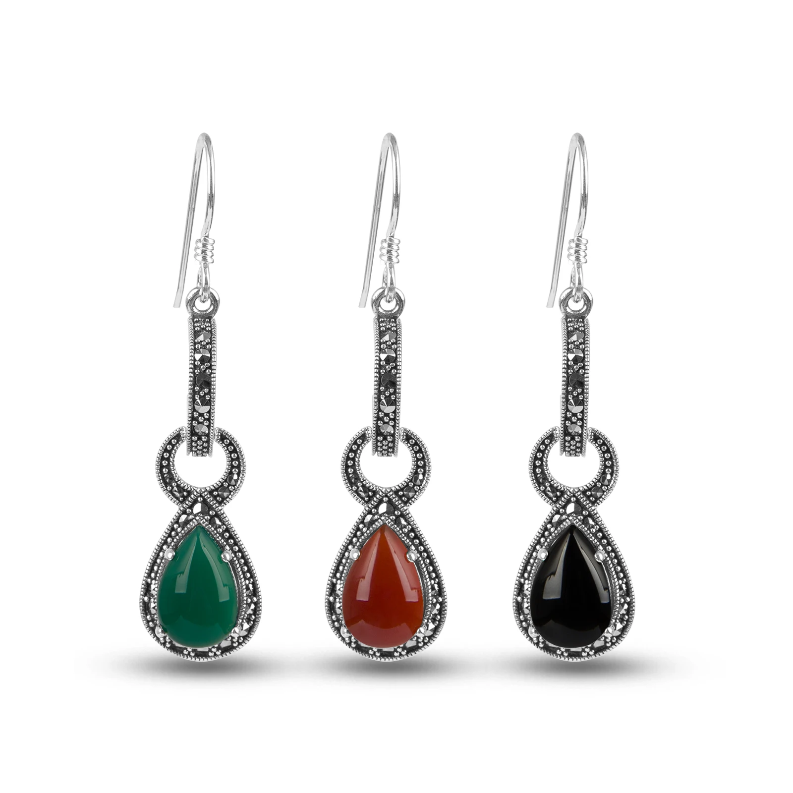 YYSuniee S925 Silver Earrings Inlaid with Maxie Stone Black Agate Shining Water Drop Shape Fashion Ethnic Earrings for Women