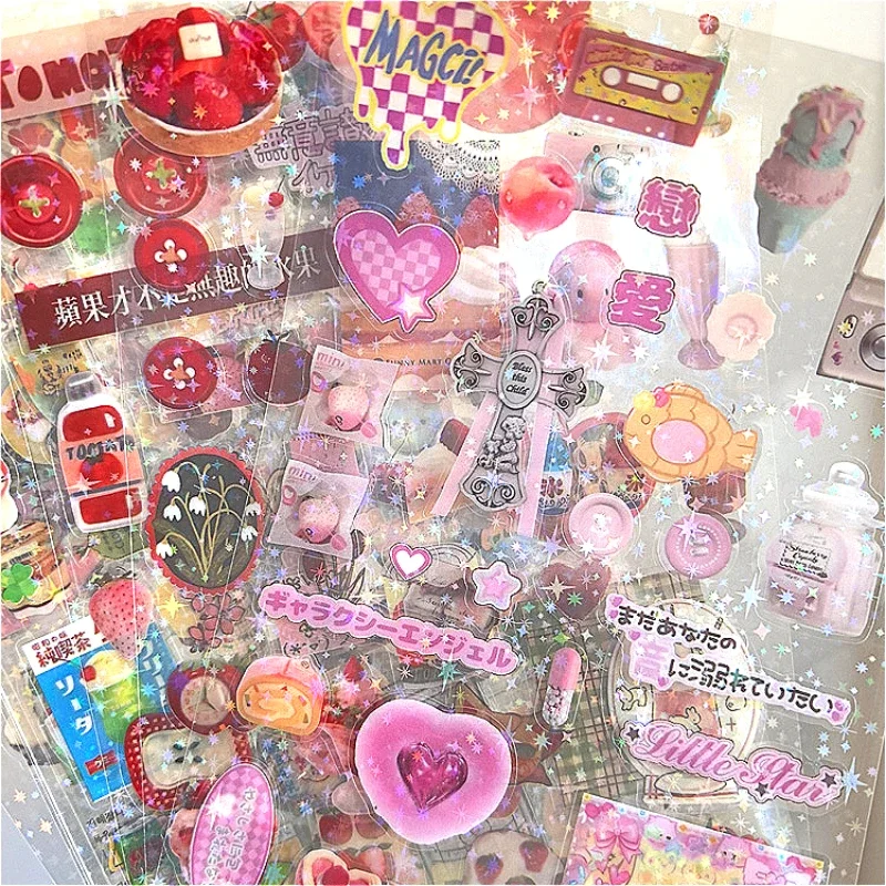 6 قطعة فلاش لطيف PET ملصق Toploder ديكو مجلة مخطط بريق ملصق للهاتف كاميرا كتيب الليزر ملصقات Kawaii هدية #3