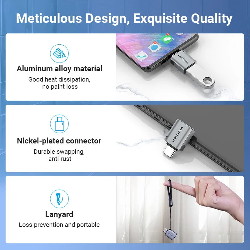 Vention Metal OTG USB C 3.0 to USB A Connector Female 5Gb Transfer Data Adapter Converter for iPhone 16 15 Samsung S24 Macbook