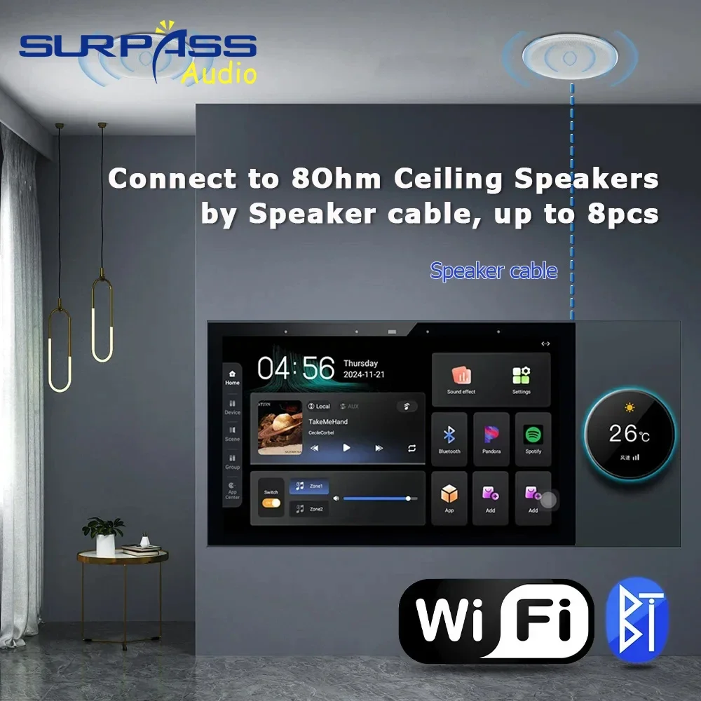

Home 4 Zone Audio Inwall Amplifier 7 Inch Android 11 Alexa Voice Tuya Smart Home Control Panel 8x30W Channel WiFi Wall Amplifier