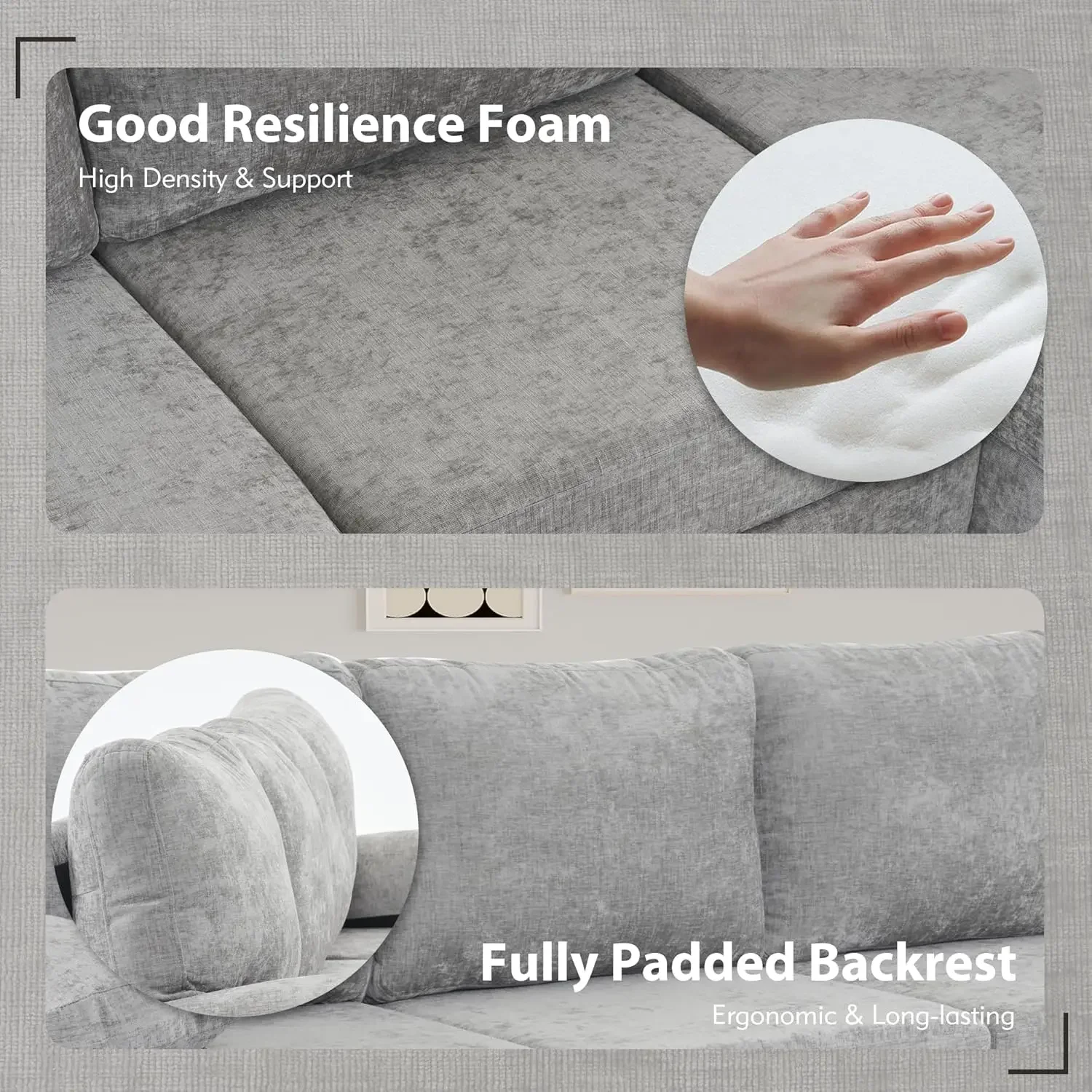 أرائك مقطعية لغرفة المعيشة، أريكة وحدات على شكل حرف U مع وسادة وقماش شانيل، مجموعات أثاث مريحة بأربعة مقاعد #5