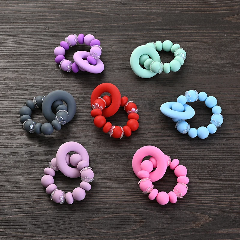 1Pcs Colorful Silicone Round Beads Baby Bracelet Rattle Toys Teether Teething Ring Pendant For Baby Nursing Chewing Toy Gift