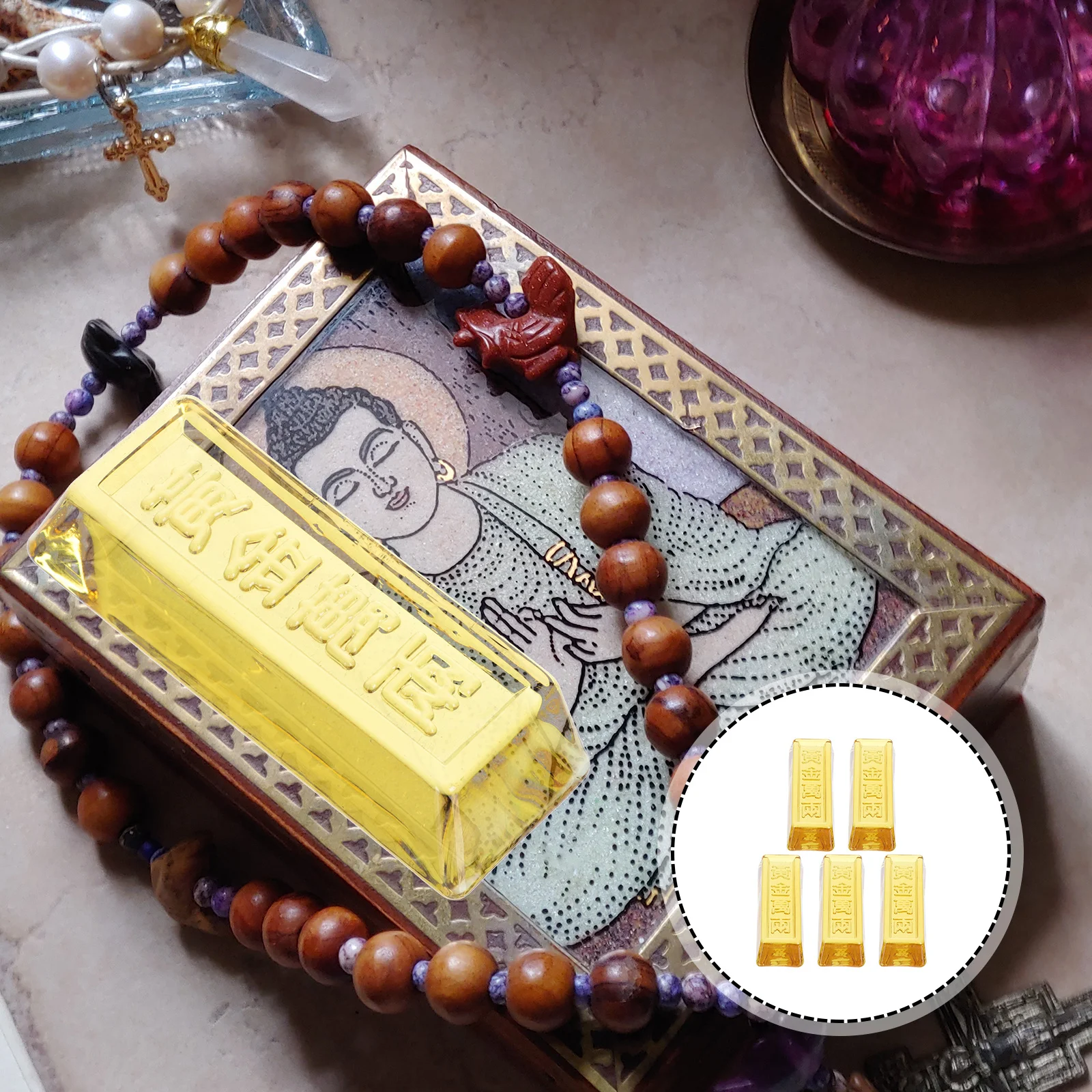 

5Pcs Simulated Gold Bar Decors Crystal Material Polished Finish for Office Home Decor Decorative Paperweight Exquisite Ornament