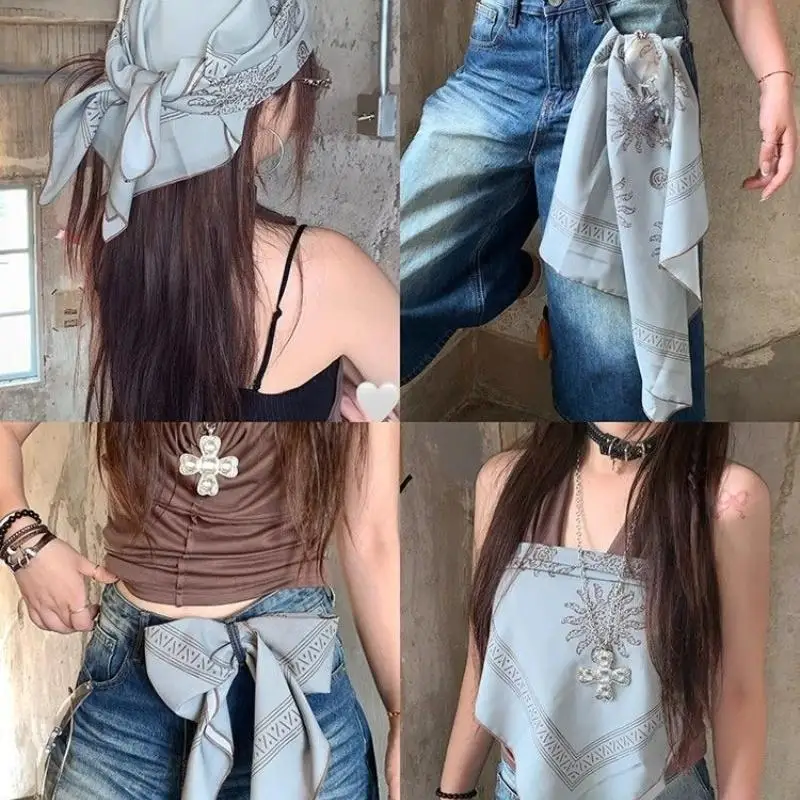 

Retro Y2K Leopard Print Hair Bandana, Punk Spicy Girl Headscarf, Small Square Hip Hop Streetwear Scarf