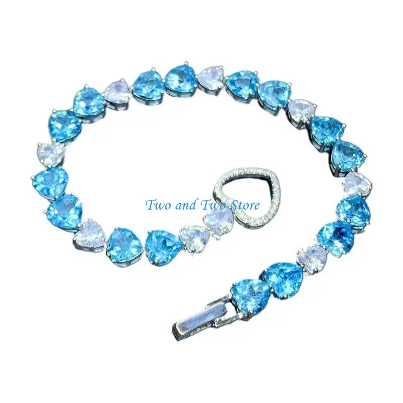 

HX6F Women's Bracelets Natural Sea Blue Topaz Bracelet Wedding Engagement Bracelet