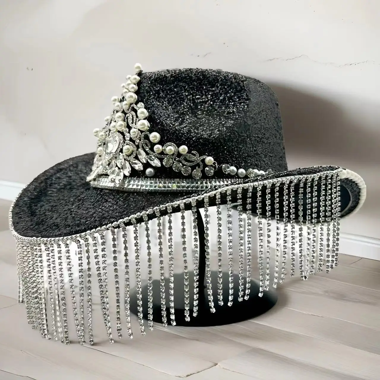 HongLuan Glitzer-Kostüm, Hut für Erwachsene und Cowboy-Hüte, Strass für Damen, Cowboy-Cosplay, Damen-Accessoires und Cowgirl-Kappe