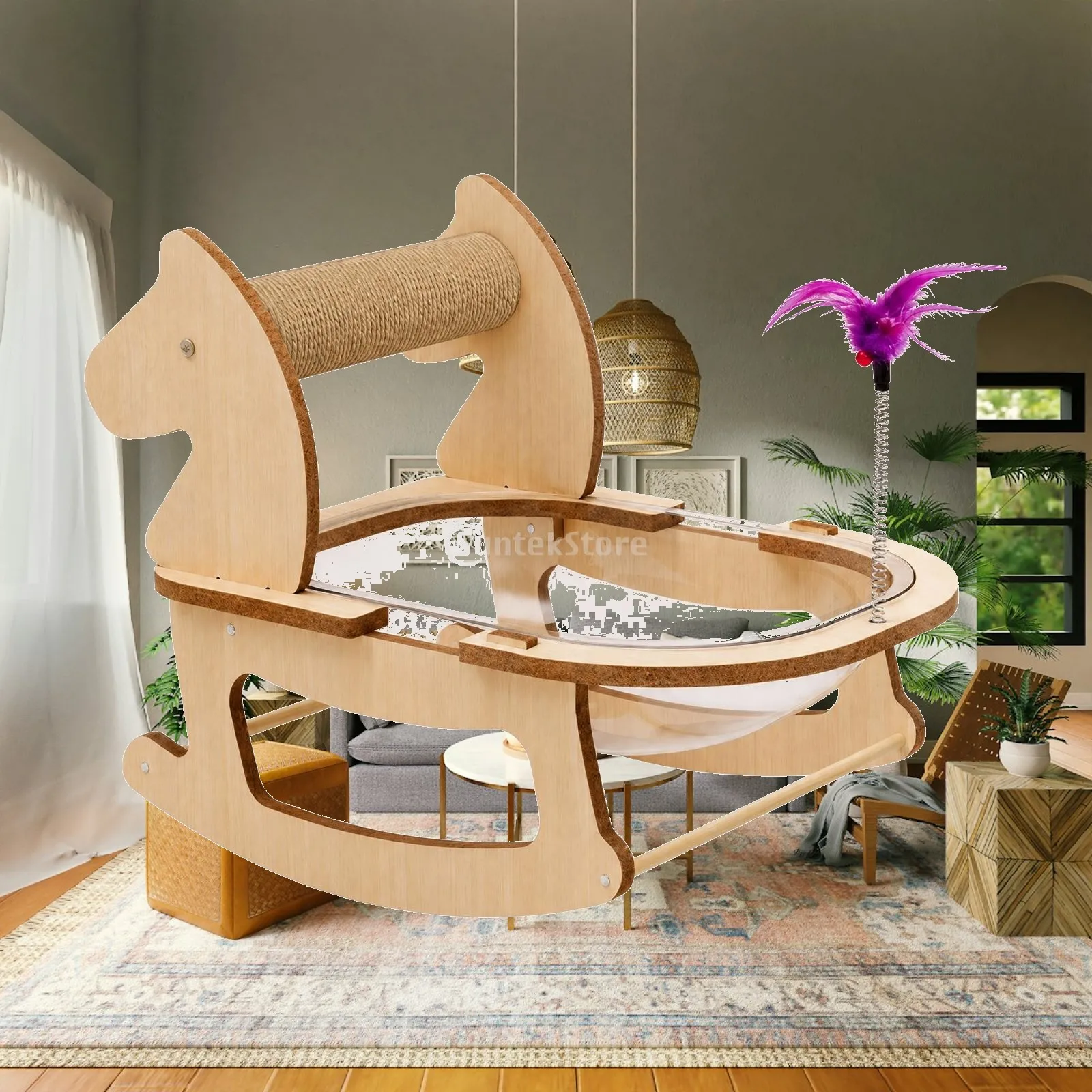 Compact Cat Furniture with Rocking Bed and Scratching Board for Living Room Bedroom Pet Corner