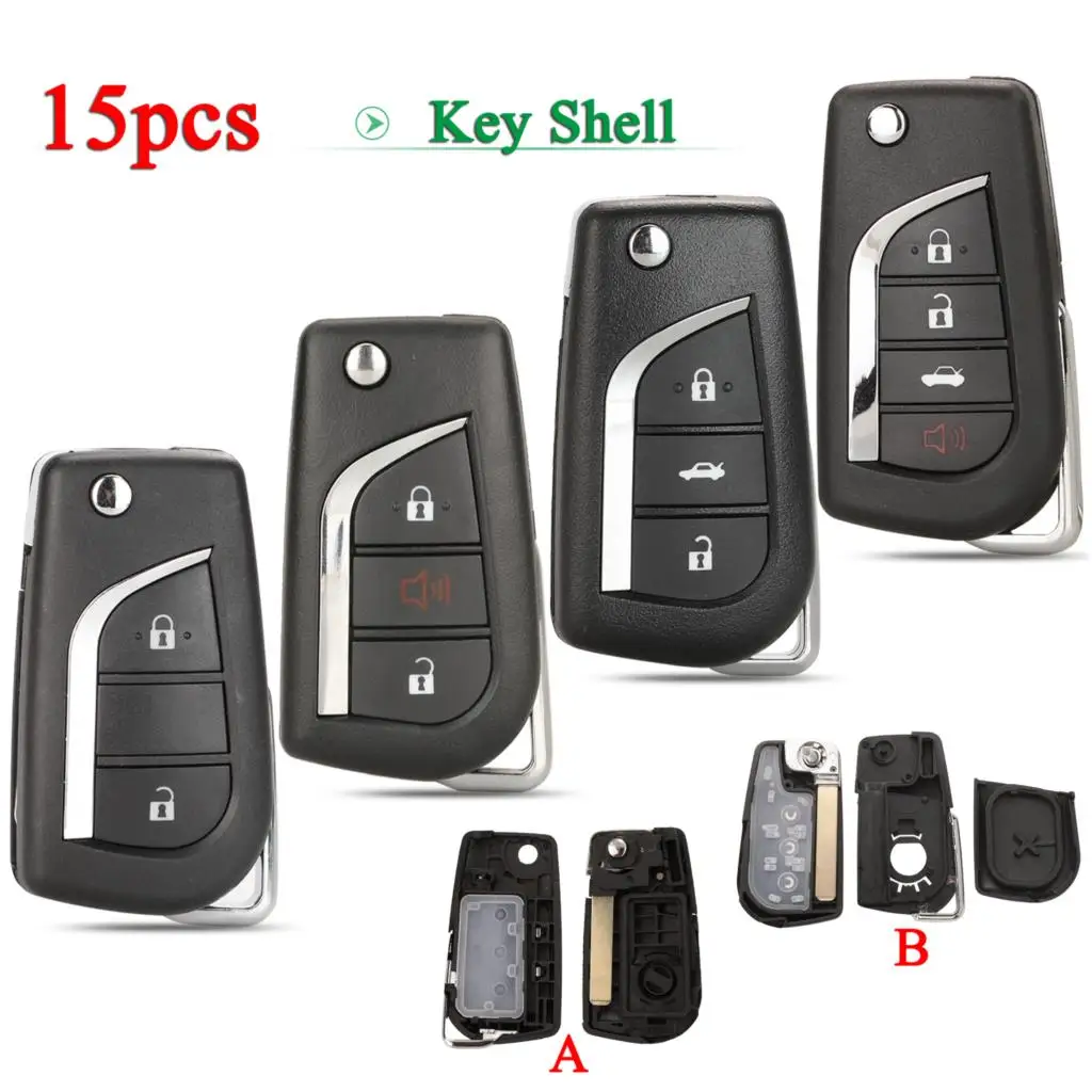 jingyuqin 15pcs For Toyota Corolla 2017 RAV4 Before 2013 Flip Smart Car Key Shell Case Toy43 Toy48 VA2 Blade fob 2/3/4 Buttons