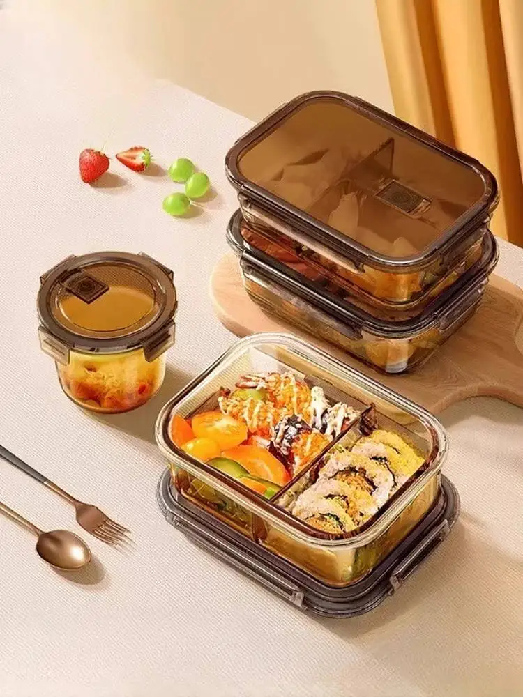 

T4kzi Ланч-бокс из высокопрочного боросиликатного стекла с крышкой, контейнер для хранения продуктов, пригодный для микроволновой печи