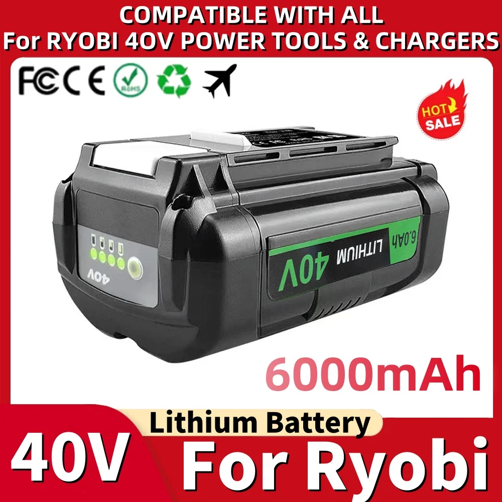 

For Ryobi 6.0Ah 40V Li-Ion Rechargeable Battery For Ryobi RY40502 RY40200 40V Cordless Power Tools Battery OP4050 OP4026 OP40401