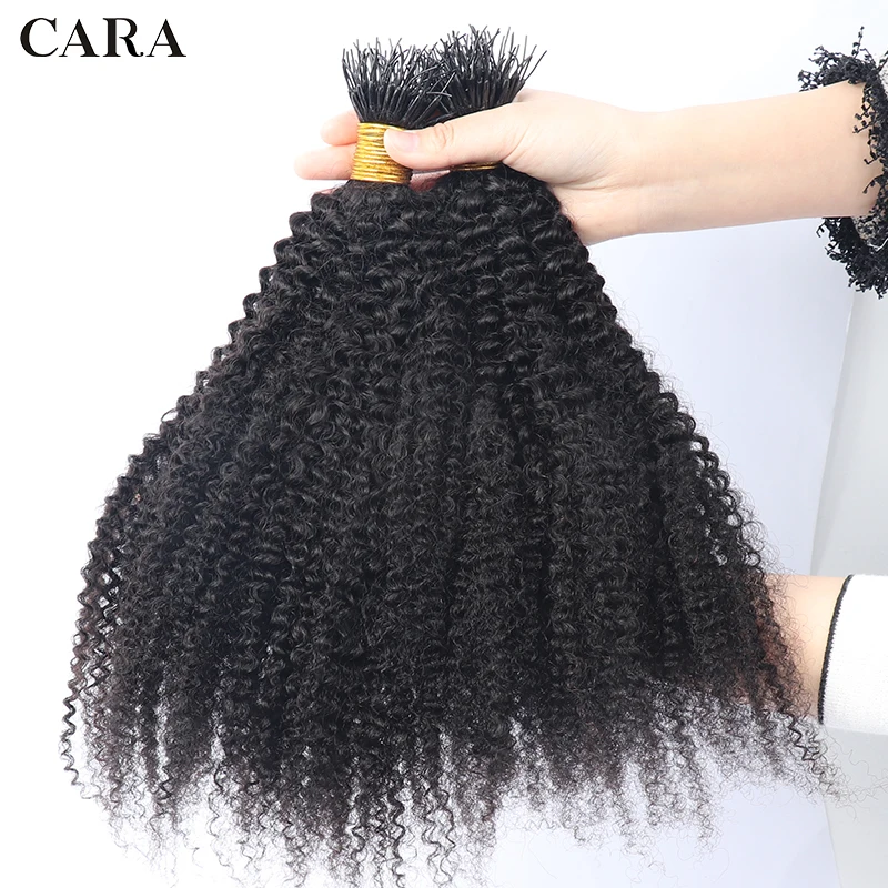 F Tip Microlinks Hair Extensions Human Hair Nano Beads 4B 4C Afro Kinky Curly I Tips Brazilian Bulk Virgin Hair For Women Black