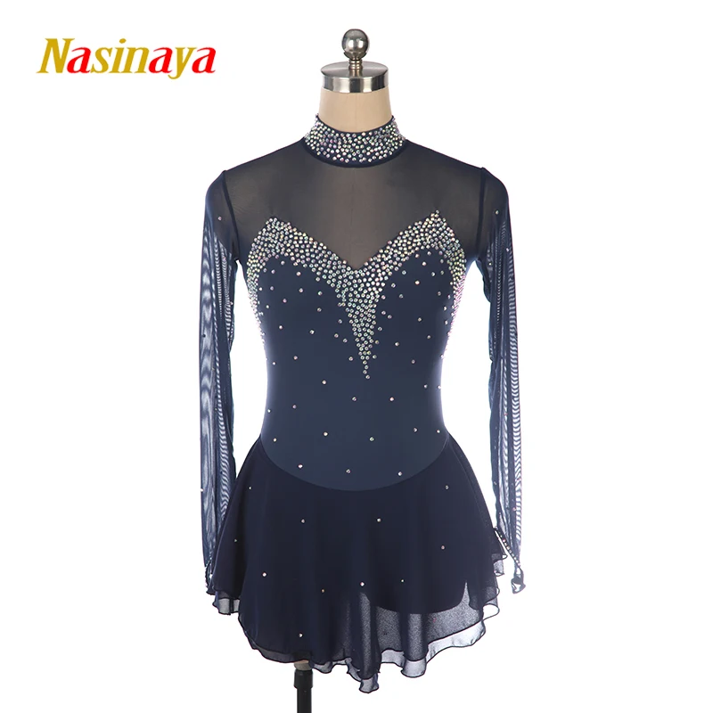 Nasinaya Figure Skating Competition Training Dress Girls' Rhythmic Gymnastics Performance Dress Black Shiny Clothing