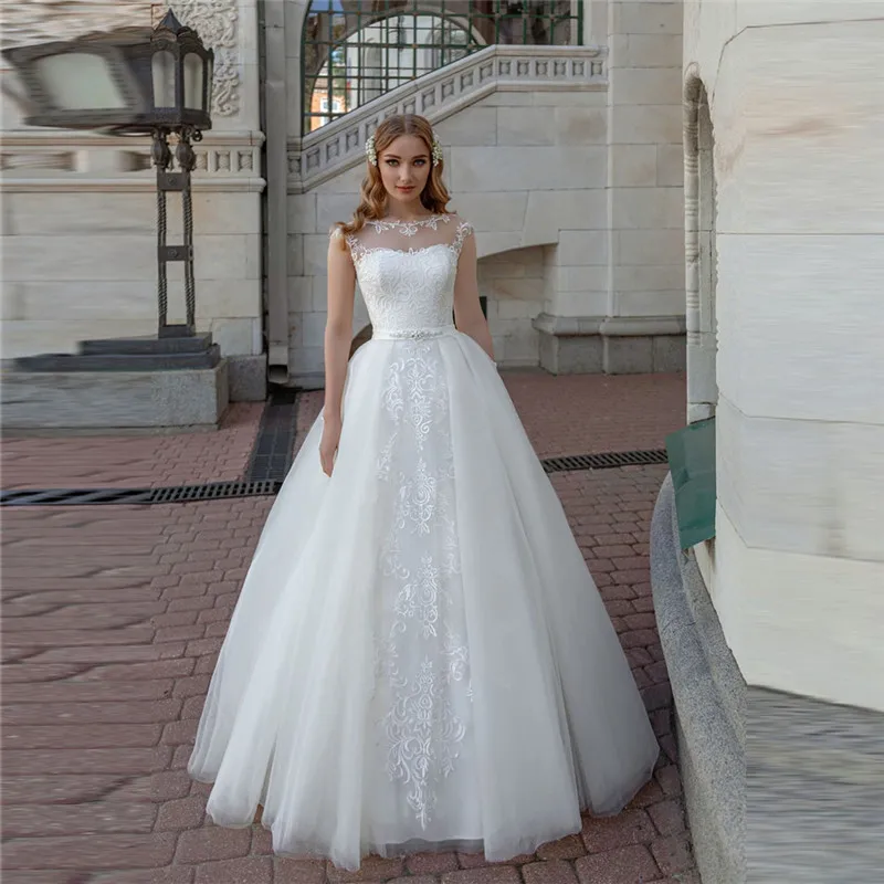 Vestidos De novia De corte en A con apliques De encaje, vestido De novia plisado con botones en la espalda, a medida, para jardín