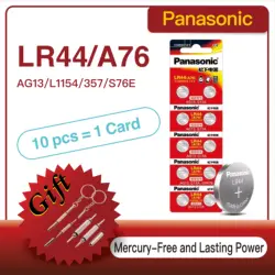 Кнопочные батарейки Panasonic 100 в AG13 LR44 SR1154 SR44, 10-1,5 шт., батарейки A76 LR1154, батарейки для монет, часов, игрушек, батарейки с дистанционным управлением